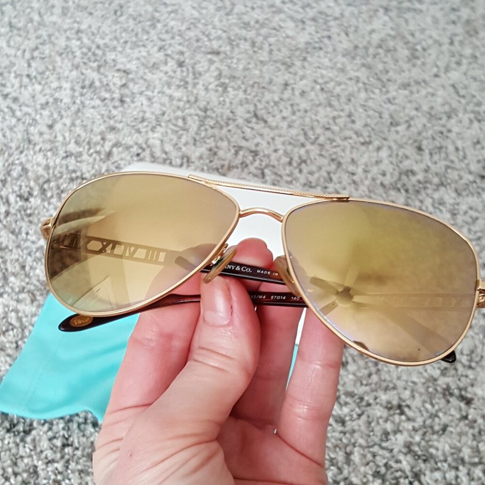 Tiffany & Co. 18K GOLD PLATED Atlas Aviator Pilot Sunglasses Mirror Roman Numer - Picture 14 of 17